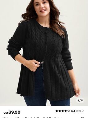 BloomChic Black Cable Knit Button-Front Cardigan Sweater